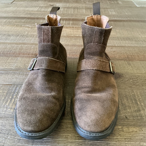 Johnson and Murphy Waterproof Men's Tan Suede Buckle Boots - Picture 1 of 7